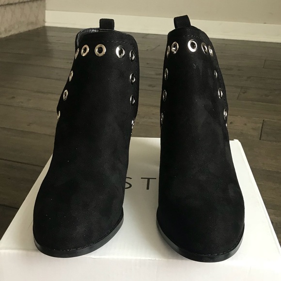 Black V Cut Grommet Suede Booties - Picture 2 of 4
